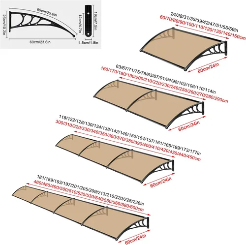 Miniatura 4 de Toldo moderno de policarbonato marrón para puerta delantera, toldo para ventana de patio, toldo para jardín, porche, toldo arqueado, refugio