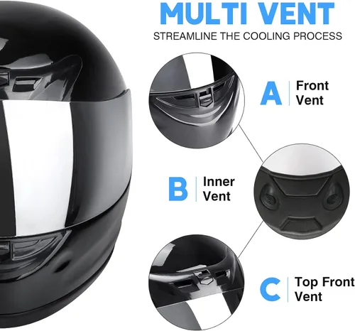 Miniatura 2 de SLMOTO - Casco de motocicleta aprobado por el DOT, con visera de espejo brillante en acabado negro, protección completa para la cara, con protector