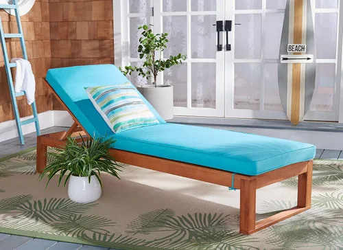 Miniatura 7 de SAFAVIEH Exterior - Solano Chaise Lounge Chair - Marrón y Aqua - Madera maciza con cojín - Diseño de respaldo ajustable - Ideal para patio, terraza