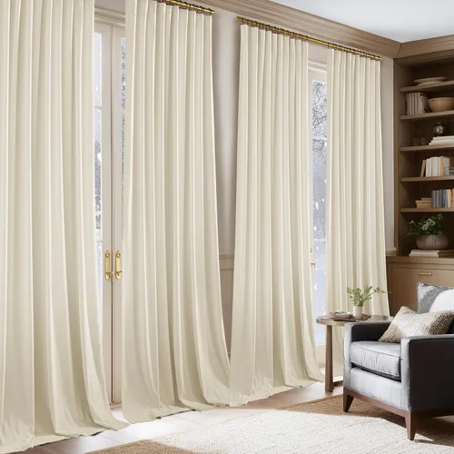 Miniatura 3 de NICETOWN Cortinas de terciopelo blanco marfil de 10 pies de largo para techos altos, cortinas extralargas con aislamiento térmico para ventanas