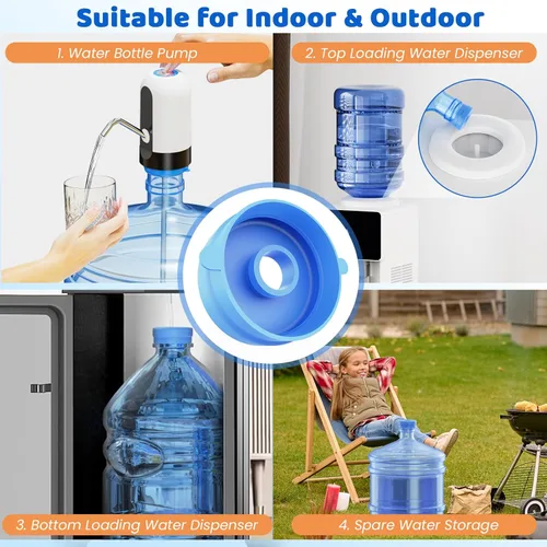 Miniatura 4 de Myvision Tapas reutilizables para jarra de agua de 3 a 5 galones, tapa segura para dispensador de agua, tapa de repuesto de silicona antiderrames