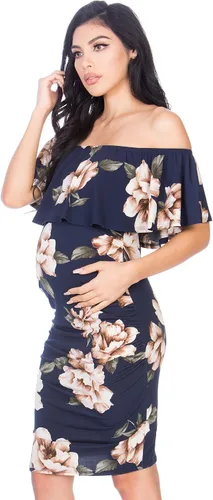 Miniatura 2 de My Bump Womens Off Shoulder Maternity Dress - Ruched Ruffle Off Shoulder Baby Shower Pregnancy Dress (Made in USA)