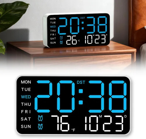 Miniatura 10 de Reloj de pared digital LED decorativo multifuncional, reloj digital grande que muestra la hora, fecha, temperatura, ajuste automático de brillo