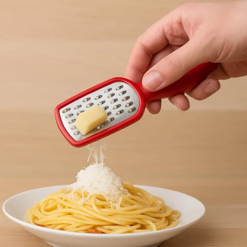 Miniatura 3 de Mini rallador de acero inoxidable para queso, ajo, nuez moscada, chocolate, 5 pulgadas, sin BPA Rojo
