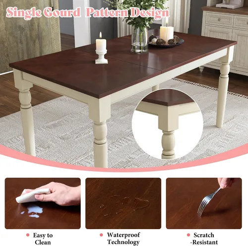 Miniatura 4 de AMERLIFE Juego de mesa de comedor de 6 piezas estilo granja, mesa de madera maciza de 152 cm con 4 sillas tapizadas y banco, asientos cómodos
