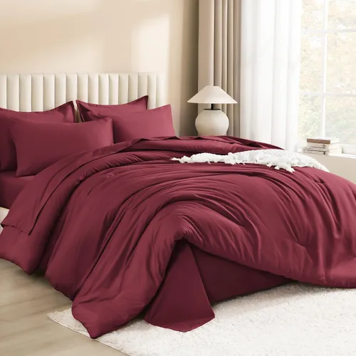 Miniatura 14 de Litanika Juego de ropa de cama con edredón tamaño matrimonial de 7 piezas en una bolsa color verde esmeralda oscuro - Juego de ropa de cama completo