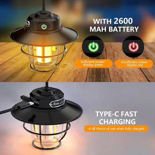 Miniatura 5 de Linterna de Campamento, Luz Portátil de Campamento, Linternas Recargables 4 Modos de Luz (1300-6500K), Brillo Ajustable, Linterna LED Impermeable