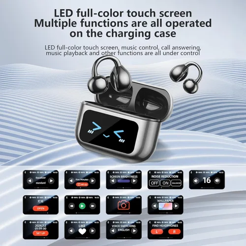 Miniatura 2 de Auriculares ultra abiertos Bluetooth 5.4 inalámbricos con clip con pantalla digital, estuche de carga de 40 horas de reproducción, auriculares