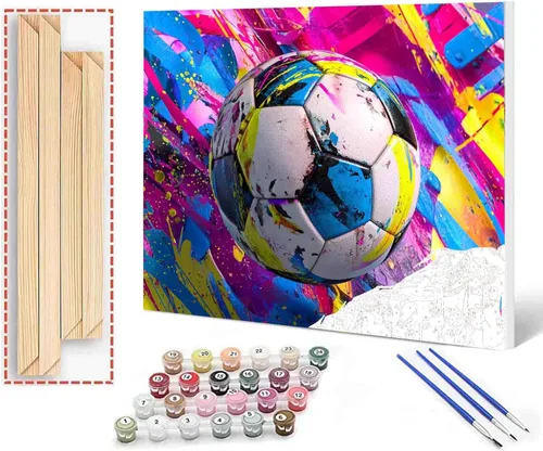 Miniatura 39 de Aihonmin Pintura por números, tema de baloncesto, kit de pintura al óleo para niños y adultos, pintura de dibujo de 16 x 20 pulgadas, pigmento Bola
