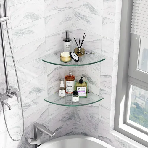 Miniatura 2 de Estante esquinero de vidrio para baño, estante de ducha de vidrio templado, organizador de ducha, soporte para champú, sin perforaciones