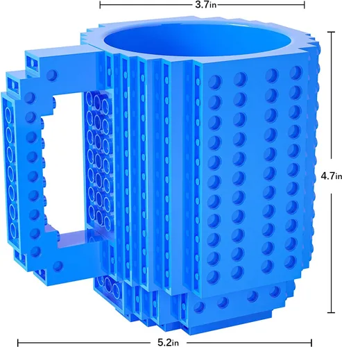 Miniatura 4 de DAYMOO Juego de tazas de ladrillo integradas con 3 paquetes aleatorios de ladrillos 2 en 1, tazas de café geniales para niños, creativas, Azul