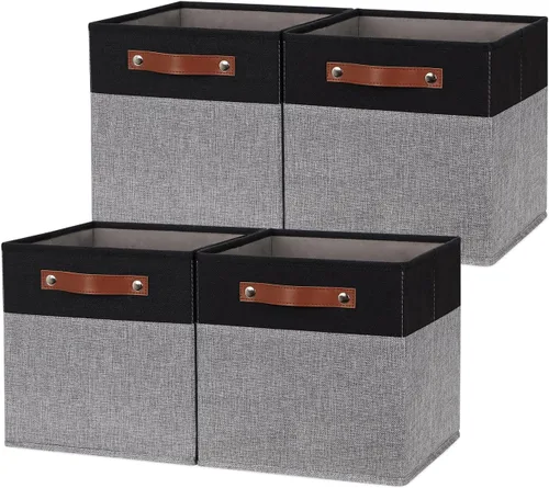 Miniatura 16 de HNZIGE Juego de 4 cubos de almacenamiento de tela, organizadores plegables para estantes, hogar, cubos decorativos para el hogar, juguetes, armario