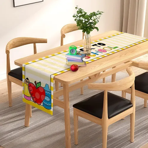 Miniatura 2 de Pudodo Camino de mesa de regreso a clases, primer día de escuela, niños, estudiantes, aula, fiesta, comedor, decoración del hogar (13 x 36 pulgadas)