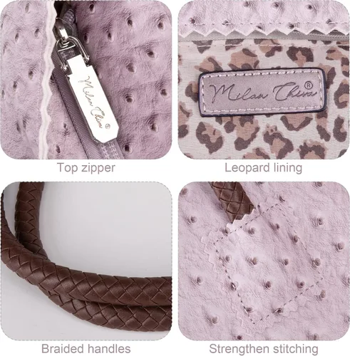 Miniatura 3 de Milan Chiva Bolso de mano para mujer con cremallera, grande, de piel vegana, de avestruz, bolsos de hombro y bolsos