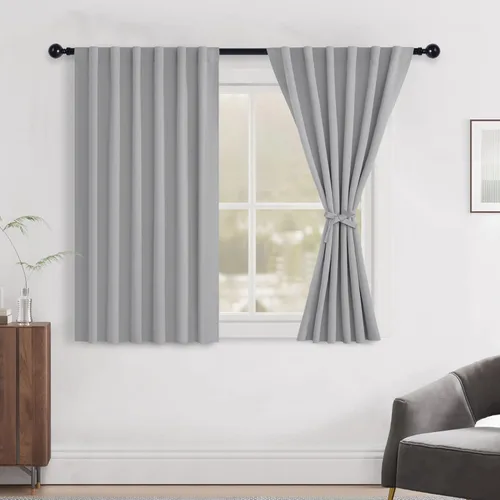 Miniatura 20 de Hiasan Cortinas opacas negras para dormitorio, cortinas opacas cortas de 45 pulgadas de largo, con aislamiento térmico, bolsillo para barra