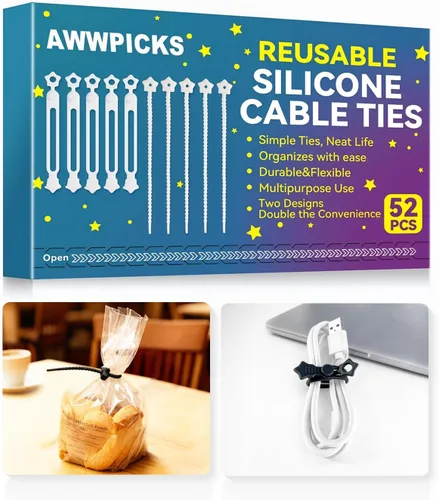 Miniatura 9 de Cierre rápido: bridas de silicona reutilizables, organizador de cables para cables de carga, cables de datos y cables de computadora, correas