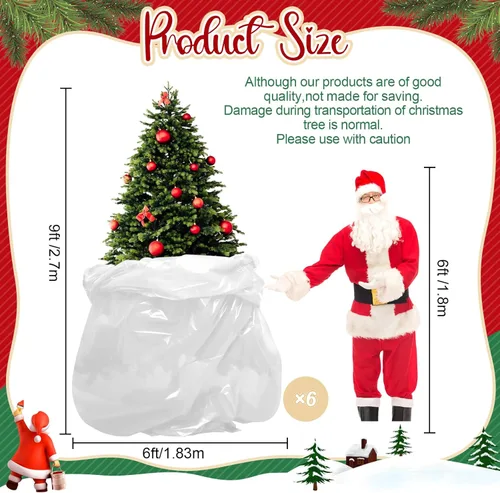 Miniatura 2 de Windyun 6 fundas para árbol de Navidad de 9 x 6 pies, bolsas de almacenamiento para árboles de hasta 9 pies de alto (blanco)