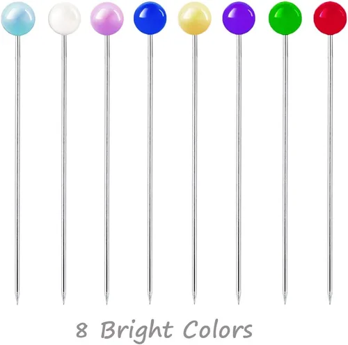 Miniatura 3 de Benvo 250 alfileres de costura con cabeza de perlas de plástico, alfileres rectos para acolchar de 1.496 in, cabezales de bolas multicolor con caja