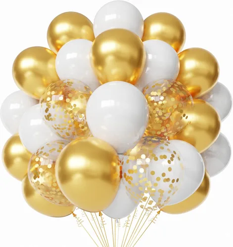 Miniatura 12 de Globos negros y plateados, paquete de 60 globos de 12 pulgadas con confeti negro, blanco y plateado con 1 cinta para decoración de cumpleaños, baby