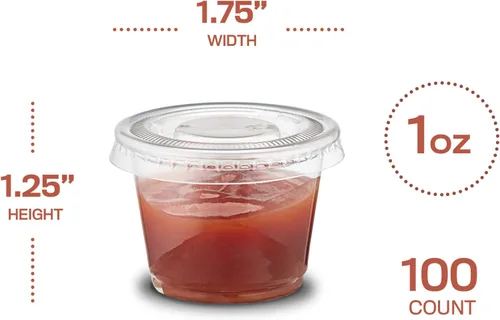 Miniatura 2 de Paquete de 200 tazas de porción – Tazas de 1 onza con tapas, a prueba de fugas y apilables, vasos de gelatina, tazas de condimentos