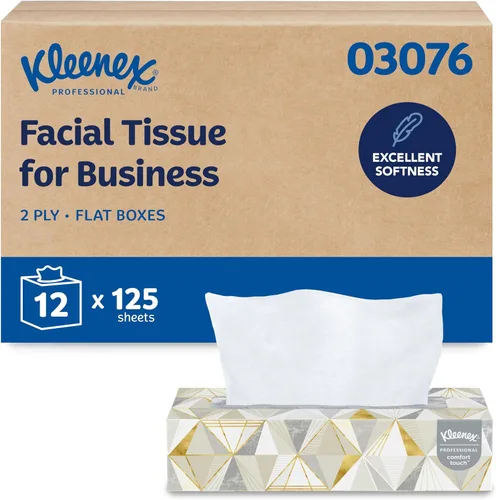 Kleenex Pañuelo facial profesional, a granel (03076), 2 capas, blanco, cajas de pañuelos faciales planas para negocios, estuche de conveniencia (125