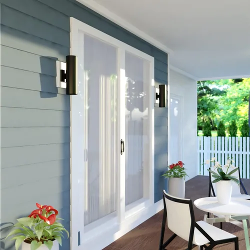 Miniatura 7 de VAXCEL Chiasso - Lámpara moderna para porche al aire libre, 5 pulgadas de ancho x 14.25 pulgadas de alto, aplique de pared cilíndrica negra con 2