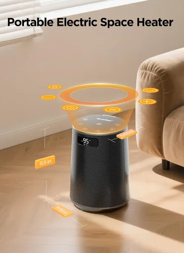Miniatura 8 de GiveBest Calentador de espacio, calentadores eléctricos portátiles para uso en interiores con termostato y control remoto, oscilación de 70°, Gris