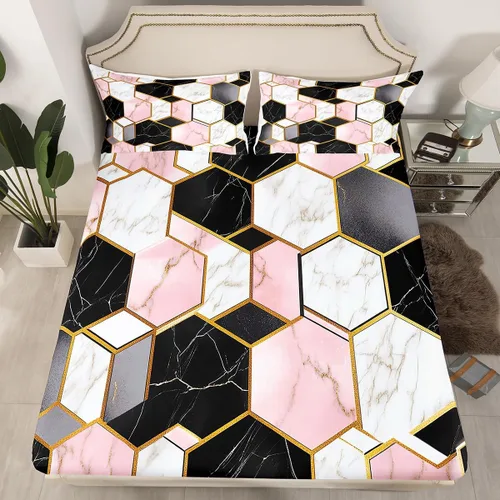 Miniatura 7 de Manfei Sábana bajera ajustable geométrica étnica tamaño individual, juego de ropa de cama de estilo indio americano, 2 piezas para niños y niñas