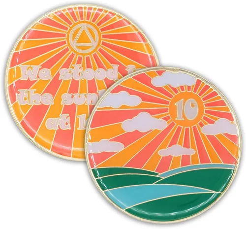 Chip de sobriedad de 10 años, símbolo de afirmación de regalo de recuperación de monedas AA Sunlight of The Spirit | Medallón chapado en oro que