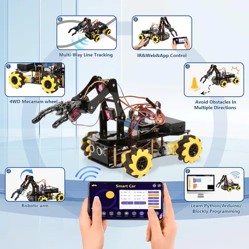 Miniatura 5 de ACEBOTT Paquete de Expansión de Brazo de Robot, Kit de Inicio de Coche Inteligente, Kit de Robótica para Niños de 8-12 12-16 años, Kit de Robot