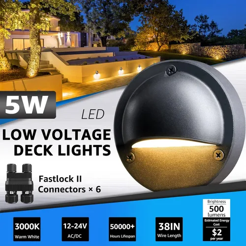 Miniatura 2 de SUNVIE Luces LED de Cubierta de Bajo Voltaje de 5W, Luces de Escalón de 12-24V para Exteriores con Conectores de Cable Fastlock2, Iluminación