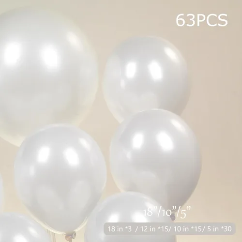 Miniatura 5 de Globos de doble relleno blanco perla de diferentes tamaños, paquete de 63 unidades de 18/12/10/5 pulgadas, kit de guirnalda de globos blancos