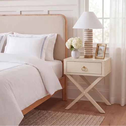 Miniatura 2 de SAFAVIEH Muebles - Mesita de noche Sadie de 1 cajón - Antiguo y blanco - Madera - Diseño de herrajes dorados glamorosos - Ideal para dormitorio, 19