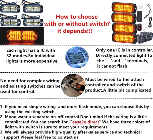 Miniatura 5 de Barra de luz estroboscópica ámbar impermeable de 12-24 V, 20 LED, con 32 intermitentes diferentes para automóvil, camión, SUV, camioneta, 4