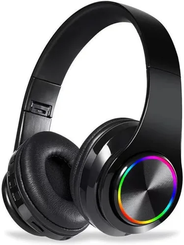 Auriculares Bluetooth sobre la oreja, auriculares inalámbricos con reducción de ruido y micrófono/bajo profundo, auriculares LED plegables y ligeros
