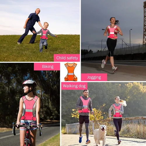 Miniatura 6 de TCCFCCT Chaleco reflectante para correr, equipo de correr de alta visibilidad con bolsillo grande Paquete de 3 malla rosa