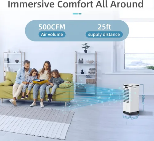 Miniatura 2 de Aire acondicionado portátil, enfriador evaporativo 3 en 1, aire acondicionado sin ventanas, 4 modos y 3 velocidades, temporizador de 12 horas