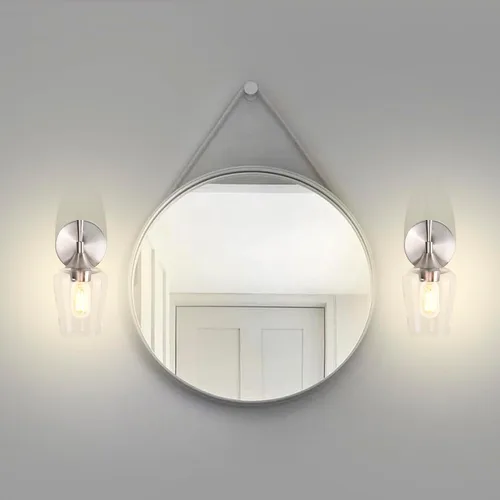 Miniatura 2 de Edvivi Lámpara de tocador de baño de 1 luz, níquel cepillado moderno con pantalla de vidrio transparente, apliques de pared para espejos, Latón