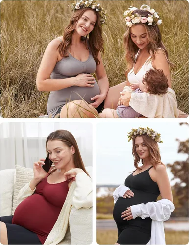 Miniatura 5 de HOFISH Womens Breast Feeding TopsMaternity Nursing Cami with Build in Shelf Bra 3Pack