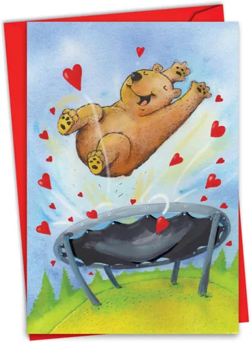 NobleWorks Divertida tarjeta de felicitación del día de San Valentín con sobre de 5 x 7 pulgadas (1 tarjeta) oso de trampolín C10442VDG