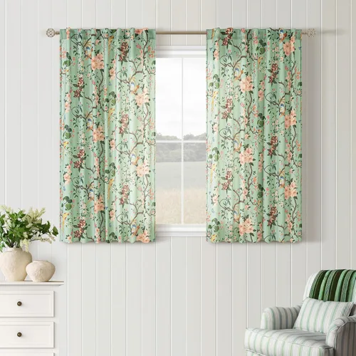 Miniatura 37 de Cortinas de lino florales azules y amarillas, estilo vintage, bohemio, de 63 pulgadas, 2 paneles con pestaña trasera para sala de estar