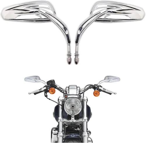 Miniatura 17 de DREAMIZER Espejos para motocicleta cromados compatibles con Harley Davidson - Espejo lateral mini en forma de lanza para Sportster 48, Road Glide