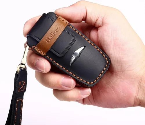 Miniatura 4 de ontto Funda de cuero para llavero de automóvil con llavero compatible con Hyundai Genesis G80 2017-2020, Negro