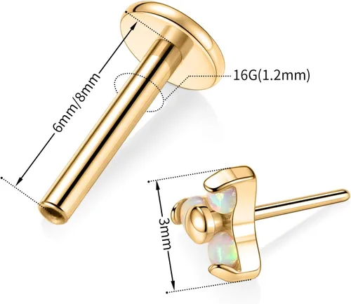 Miniatura 4 de GAGABODY Labret Studs 16G 60.315 in G23 Titanium BallCZOpal Top Press Fit Threadless Push-in Labret Labret Lip Monroe Tragus Stud Bisel Push Back