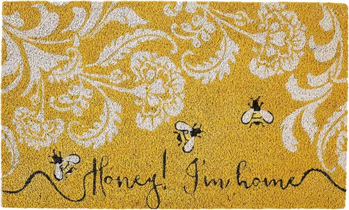 Miniatura 16 de DII Felpudo de fibra de coco natural, divertido tapete de felicitación, abeja feliz, 18 x 30 pulgadas