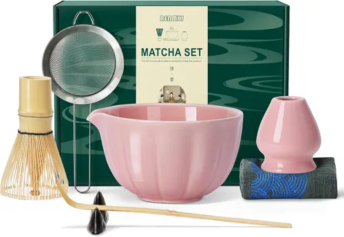 Renmxj Juego de batidor de matcha, 7 piezas de cerámica Matcha Kit incluye cuenco de matcha con boquilla, batidor de matcha y soporte, cuchara de