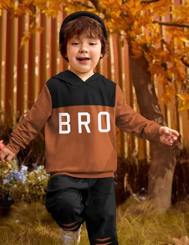 Miniatura 3 de Conjunto de ropa para bebé niño pequeño, sudadera con capucha de manga larga con estampado de letras, pantalones rasgados, conjunto de trajes