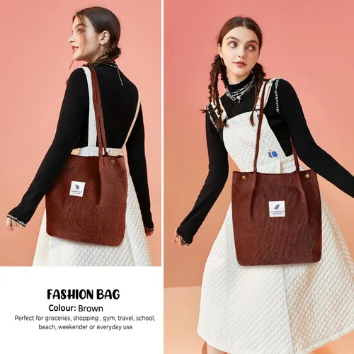 Miniatura 198 de Ayieyill - Bolsa de pana para mujer y niña, con correa de lona para colgar al hombro, bolsa con bolsillo