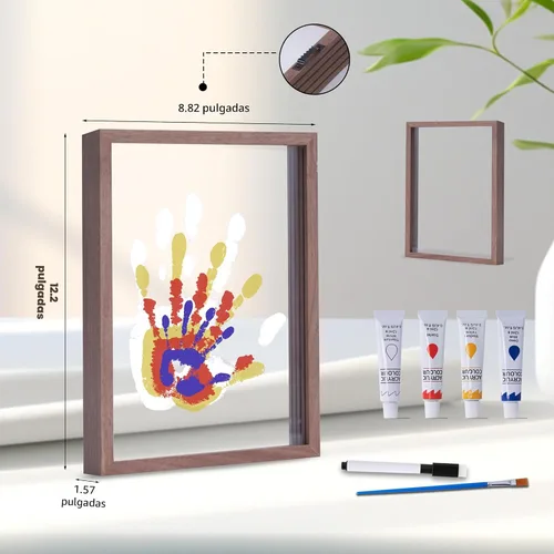 Miniatura 4 de CHERRY CHEERS Kit de huellas de manos familiares, marco de madera de recuerdo para manualidades, juego de regalo sin fin, pinturas no tóxicas, hojas