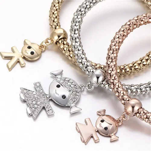 Miniatura 4 de Pulseras multicapa con dijes de cristal, 3 unidades, oro y plata, oro rosa, pulsera elástica en forma de corazón para mujer, árbol de la vida
